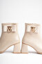 Women's Beige Thick Heeled Buckle Boots & Booties - 8