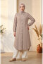 Shirt Collar Striped Buttoned Linen Tunic 0332-02 Brown