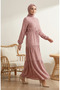 Floral Patterned Belted Hijab Dress 0299-02 Powder - 2