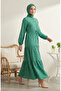 Floral Patterned Belted Hijab Dress 0299-03 Green - 2