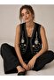 Elara Embroidered Tie-Up Vest Women's Black - Beige - 2