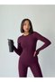 Winter Fleece Lined Crew Neck Long Sleeve Body Blouse with Finger Detail - 3
