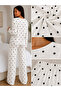 Women's Long Sleeve Report Fabric Embellished Soft Pajama Set – Relaxed Fit Crew Neck Bottom Top Set - 4