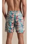 Exotic Reef Marbling Pattern Mesh Pocket Swim Trunks Regular Fit Men's Swim Shorts Turquoise-Beige-Red Elastic Waist Pool Shorts - 3
