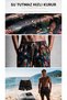 Feather Pattern Mesh Pocket Swimsuit Regular Fit Men's Swim Shorts Black-Red-Green-Yellow-Blue Elastic Pool Shorts
