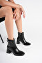 Women's Black Buckle-Strapped Thick-Heeled Square-Toe Boots & Booties - 3
