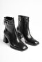 Women's Black Buckle-Strapped Thick-Heeled Square-Toe Boots & Booties