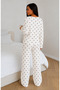 Women's Long Sleeve Report Fabric Embellished Soft Pajama Set – Relaxed Fit Crew Neck Bottom Top Set - 3