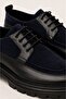 Men's Navy Blue Genuine Leather and Suede Lace-Up Thick Sole Casual Shoes – Colin - 4
