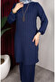 Bürümcük Fabric Striped Tunic Pants Hijab Double Set 0915-02 Navy Blue - 4