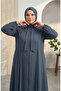 Large Size Stone Detailed Zippered Robe 6371-02 Smoked - 3