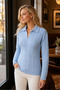 Women's Polo V-Neck Long Sleeve Low-Cut Hair Braided Ribbed Special Design Baby Blue Knitwear Sweater - 5