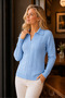 Women's Polo V-Neck Long Sleeve Low-Cut Hair Braided Ribbed Special Design Baby Blue Knitwear Sweater - 6