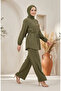 Button Detailed Hijab Double Set 2301-04 Khaki - 2