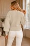 Women's Crew Neck Princess Balloon Sleeve Hair Braided Short Wide Ribbed Stylish Beige Knitwear Sweater - 3