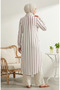 Shirt Collar Striped Linen Long Tunic 0354-07 Claret Red - 5