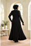 Plus Size Stone Embellished Hijab Evening Dress 6403-01 Black - 4