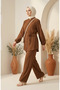 Button Detailed Hijab Double Set 2301-03 Taba - 2