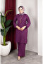 Bürümcük Fabric Striped Tunic Pants Hijab Two-Piece Set 0915-06 Plum