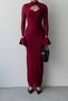 Chest Decollete Detailed Maxi Length Burgundy Lace Dress - 7