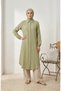 Buttoned Muslin Shirt Long Tunic 0362-05 Olive Green