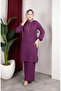 Bürümcük Fabric Striped Tunic Pants Hijab Two-Piece Set 0915-06 Plum - 2
