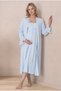 Women's Blue Lace Maternity Nightgown Set with Easy Nursing Features and Comfortable Robe - 3