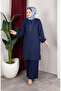 Bürümcük Fabric Striped Tunic Pants Hijab Double Set 0915-02 Navy Blue - 2