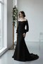 Boat Neck Mermaid Dress Long Sleeve Balloon Sleeve Lined Zippered Wedding Ceremony Evening Dress