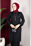Bürümcük Fabric Striped Tunic Pants Hijab Two-Piece Set 0915-04 Black - 4
