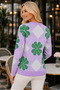Women's Crew Neck Long Sleeve Lycra Clover Patterned Contrast Color Detailed Casual Comfortable Lilac Knitwear Sweater - 3