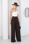 Women's Bitter Brown Asymmetrical Belted High Waist Pleated Palazzo Trousers - 5