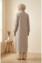 Buttoned Striped Long Tunic Shirt 0359-06 Khaki - 4
