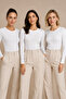 Women's 3-Piece Crew Neck Long Sleeve Modal Cotton Flexible Undershirt White