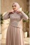 Plus Size Sequined Chiffon Hijab Evening Dress 6380-02 Beige - 3