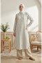 Shirt Collar Striped Linen Long Tunic 0354-01 Khaki - 2