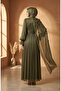 Pleated Chiffon Hijab Evening Dress 6395-05 Khaki - 5