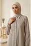 Buttoned Striped Long Tunic Shirt 0359-06 Khaki - 2