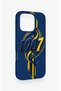 iPhone 16 Pro Compatible Yellow Navy Blue Ivy Patterned Silicone Case - 3