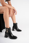 Women's Black 7cm Thick Heeled Boots & Booties with Gold Accessories and Zipper - 3