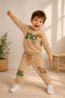 Boys' 3-Yarn Washed Non-Padded Space Rocket Printed Sweatshirt and Pants Set - Space 2-Piece Tracksuit Set