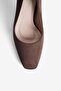 Women's Suede Heeled Shoes Square Toe Thick Heel Savel Brown - 3