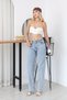 Women's Blue Lycra Barrel Jean Denim Trousers High Waist Relaxed Fit - 4