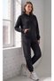 Women's Black 3 Thread Winter Thick Fleece Lined Tracksuit Set with Kangaroo Pockets - 5