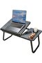 Foldable Laptop Stand Table for Bed, Adjustable Portable Notebook Desk with Ergonomic Tilted Desktop, Side Tray and Cup Holder, Strong Metal Frame, Compact Space-Saving Design for Studying, W - 2