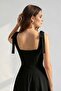 Square Neckline Straps Midi Flared Evening Dress Lined Non-See-Through Wedding Party Dress - 7