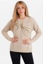 Women's Beige Pearl Embroidered Bow Detailed Knitwear Sweater Crew Neck Stylish Knitted Sweater - 3