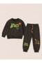 Boys' 3-Yarn Washed Non-Padded Space Rocket Printed Sweatshirt and Pants Set - Space 2-Piece Tracksuit Set - 2
