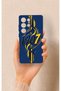 Samsung S25 Ultra Compatible Yellow Navy Blue Ivy Patterned Silicone Case