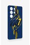 Samsung S25 Ultra Compatible Yellow Navy Blue Ivy Patterned Silicone Case - 3